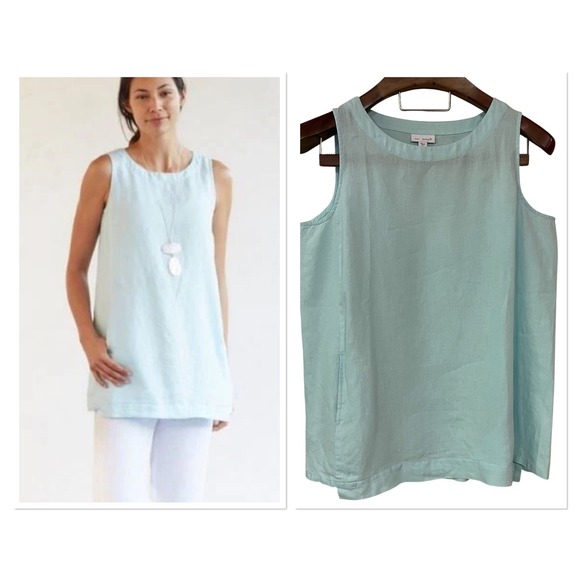 J. Jill Tops - Pure‎ Jill J Jill Petite Blue Linen Sleeveless Tunic Top Pockets Oversized PM